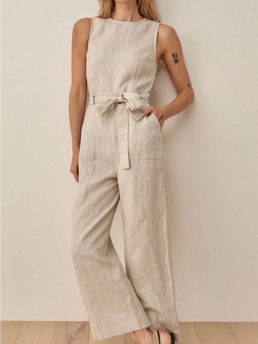 Reformation Naomi Linen Sleeveless Wide-Leg Jumpsuit - Natural - Picture 2 of 9